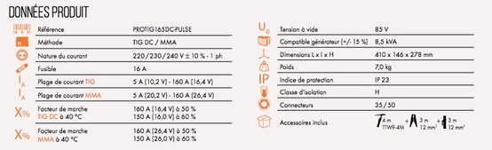 PACK POSTE TIG DC WUITHOM PROTIG165 DC PULSE -160 A -1PH