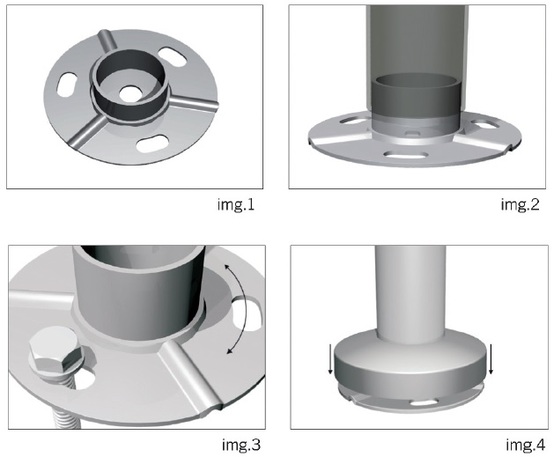 Platine au sol ø100 Inox 316 pour diamètre 43mm