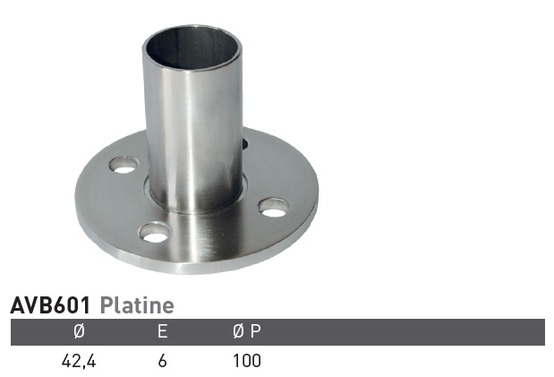 Platine au sol ø100 Inox 316 pour diamètre 42,4mm