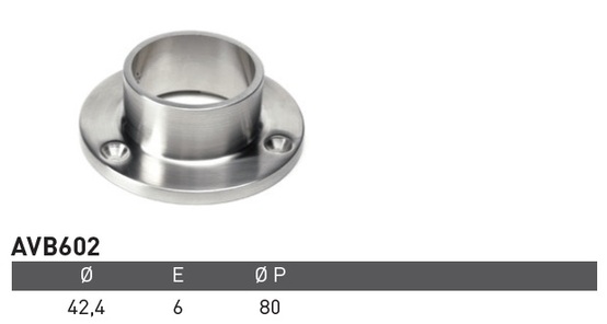 Platine murale ø80 Inox 316 pour diamètre 42,4mm