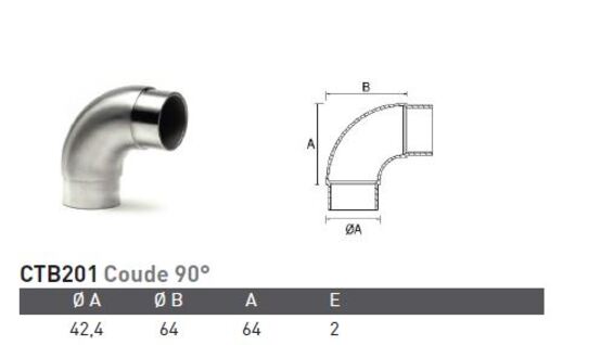 Coude à 90° Ø43 ou Ø42,4 inox 316