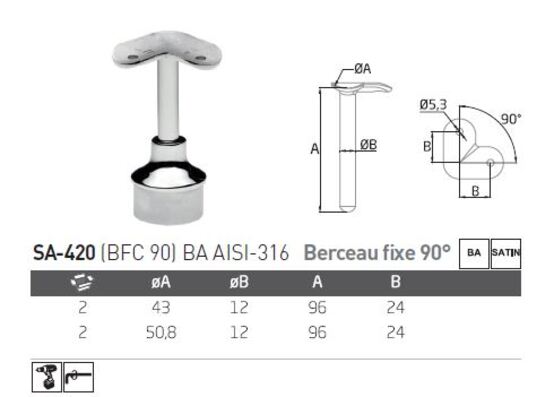 Berceau fixe 90° réglable hauteur