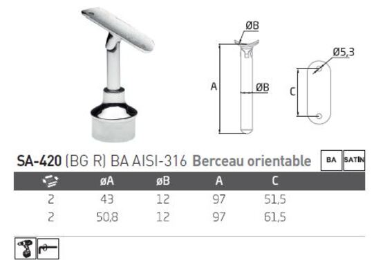 Berceau orientable reglable en hauteur