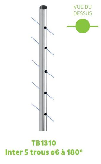 Poteau ø42,4 ep. 2mm H.995 ou H.1200 - 5+5 Trous ø6 180°