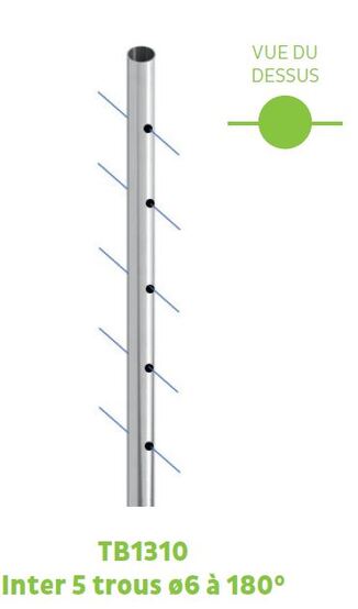 Poteau Intermédiaire ø42,4 ep. 2mm H.995 ou 1200 - 5+5 filetages M6 180°