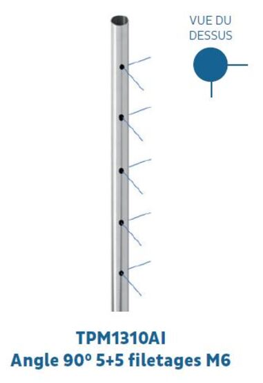 Poteau angle 90° ø43 ep. 1,5mm H.995 ou H.1200 - 5+5 filetages M6 90°