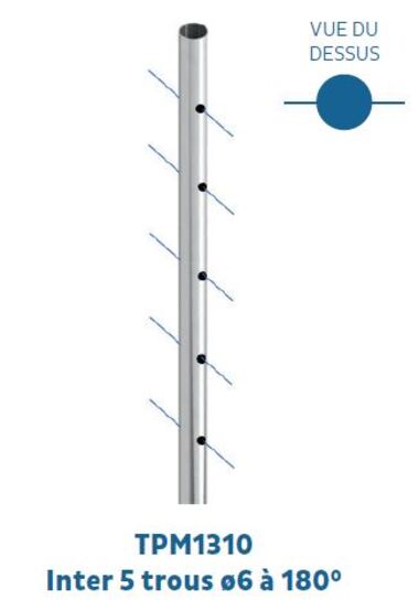 Poteau Intermédiaire ø43 ep. 1,5mm H.995 ou H.1200 - 5+5 filetages M6 180°