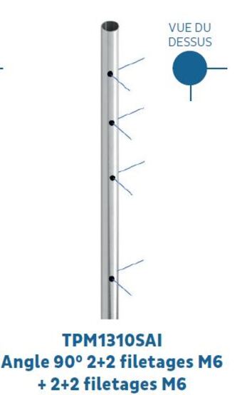 Poteau Angle 90° ø43 ep. 1,5mm H.995 4+4 filetages M6 90°