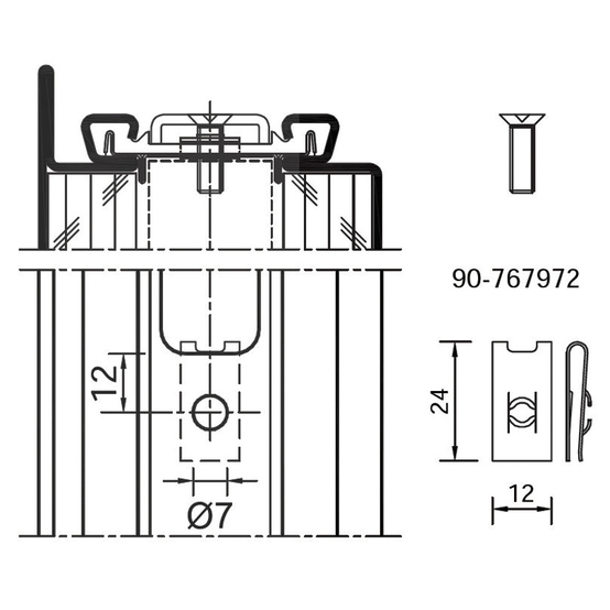 Clips + vis pour fixation des serrures - rp fineline 60 - RP-TECHNIK